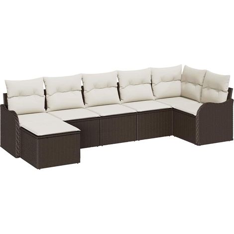 Maison Exclusive - Set Divano da Giardino 7 pcs Marrone e bianco Poly Rattan
