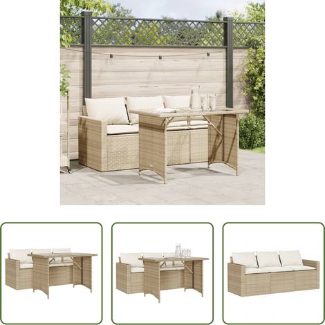 Canapé extérieur -  Ensemble à manger de jardin et coussins 2 pcs beige poly rotin (1/5)