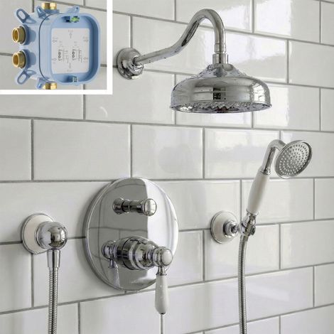 Système de douche encastré PaulGurkes Nostalgie Retro mit mit mélangeur à une main et douche pluie - Ensemble complet