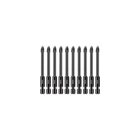 Lot de 10 forets de 6 mm pour carrelage et verre, Tige hexagonale 1/4 en carbure de tungstène, Outil de perçage pour porcelaine, céramique, miroirs, béton, mur de brique, verre (1/5)