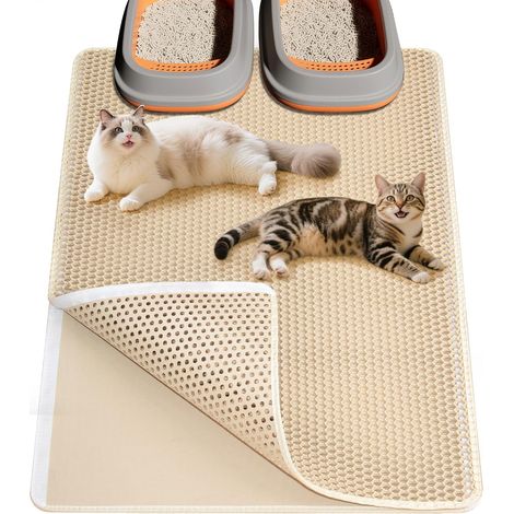 Large Cat Litter Mat 90 x 60 cm Extra Large Cat Litter Tray Honeycomb Design Double Layer EVA Non-Slip Waterproof and Urine Resistant (1/5)