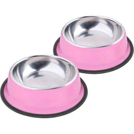 Gamelle pour chien en acier inoxydable rose en mélamine pour petits chats et chiens Gamelle antidérapante pour chien Lot de 2 (1/5)