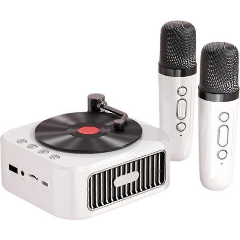 Retro-Bluetooth-5.3-Lautsprecher mit 2 Mikrofonen, weiße Schallplatte (1/5)
