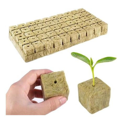 50 Pièces Laine de Roche, Culture Hydroponique Laine Cubes 2,5 X 2,5 X 2,5 cm, Hydroponie Jardin, Hydroponique Bouchons de Laine de Roche, pour La Multiplication, Semis (1/5)