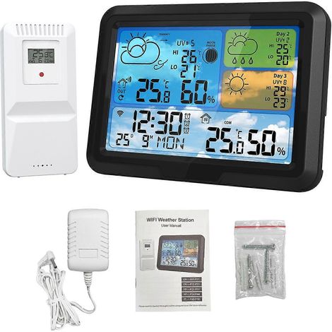 WLAN-Wetterstation, 5,3-Zoll-Funkthermometer für Innen und Außen mit Sensor, unterstützt die TUYA-App.