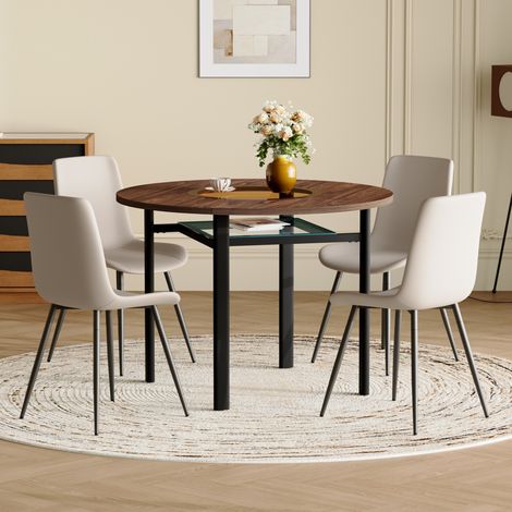 MEUBLIV Table ronde 100 cm marron – avec rangement intégré et 4 chaises (1/5)