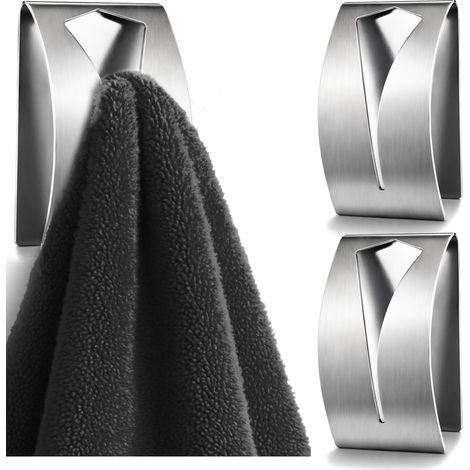 2x porte serviettes autocollants en inox 304 pince à serviette sans perçage support mural pour salle de bain et cuisine (1/3)