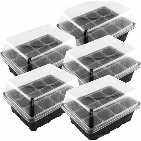 Lot De 5 Bac À Semis, Mini Serre Pour Semis, Plateaux De Culture Avec Couvercle, Propagat Jardin Pour Démarrage Et Croissance Semence, Germination Serre Durables - 60 Cellules
