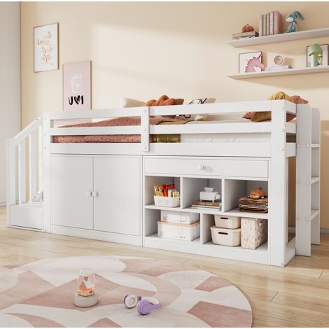 Bett Kinderbett Stauraum 90x200 Holz Weiß HAVRYA (1/5)