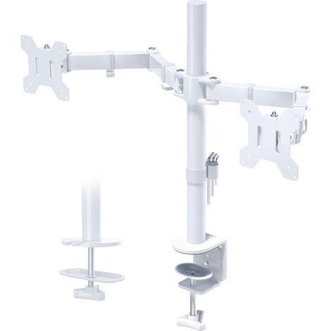 Support Ecran PC 2 Ecran 13-27 Pouces, 10 kg par Bras, Blanc (1/5)