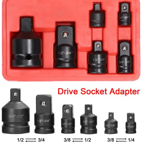 Kit d'outils de réparation à main comprenant 6 adaptateurs et réducteurs pour douilles pneumatiques et clés à chocs.