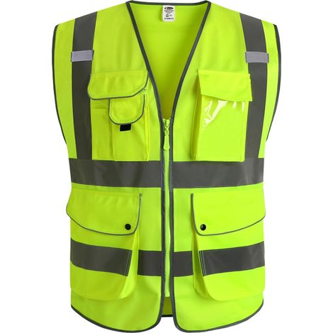 Gilet de sécurité à fermeture éclair frontale - Haute visibilité - 9 poches - avec bandes réfléchissantes (1/3)