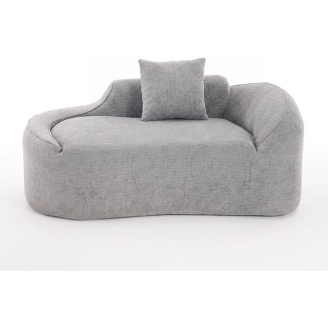 FurnitureR Canapé gris clair de 155 cm en chenille, avec assise profonde en mousse, forme incurvée et sans montage (1/5)