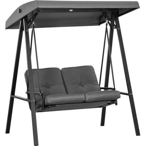 Balançoire jardin 2 places auvent réglable coussins charge 220kg gris foncé 145x116x172cm (1/5)