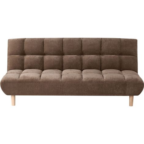 Sofa Bed Brown Fabric Upholstery Wooden Legs 2 Seater Tufted Backrest Ouilted Seat Modern Design Armless RISOR