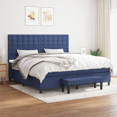 Lit à sommier tapissier avec matelas - Cadre De Lit Moderne: King Size - Lit Double - Bleu 200x200 cm Tissu Chic-577586 (1/5)