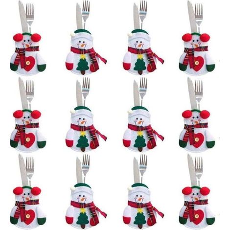 12 porte-couverts forme Père Noël, motif festif et réutilisable, accessoire de décoration de table pour Noël