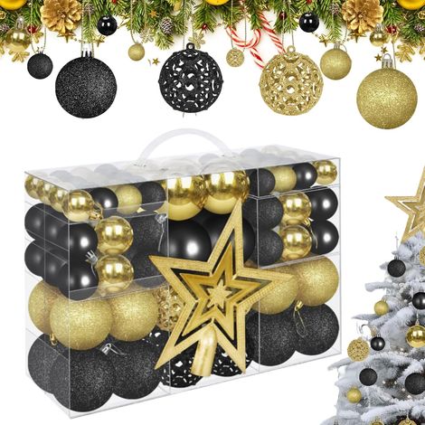 Weihnachtskugeln, 101-teiliges Weihnachtsbaum-Dekorationsset, Weihnachtskugeln mit schwarzen und goldenen Kugeln, mit sternförmiger Baumspitze, perfekt für die Weihnachtsdekoration im Innen- und Außen