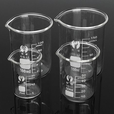 4Pcs Borosilicate Bécher En Verre 25Ml 50Ml 100Ml 150 Ml Ensemble De Verrerie De Laboratoire Volumétrique (1/5)