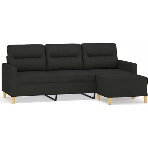 Sofá de 3 plazas con taburete de tela negro 180 cm vidaXL (1/5)