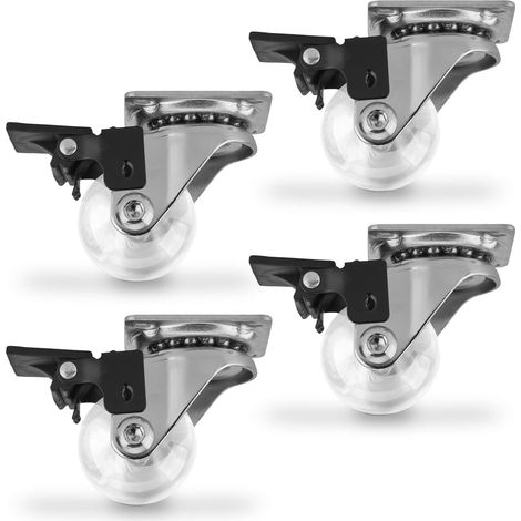 4er Pack - Möbelrolle SWIFT Ø 35 mm Tragkraft bis 35 Kg je Rolle Transparent mit Feststeller
