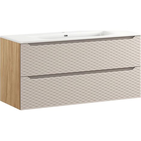 Ensemble de salle de bain YOKA beige : meuble sous vasque à tiroirs 120 cm + vasque encastrée (1/3)