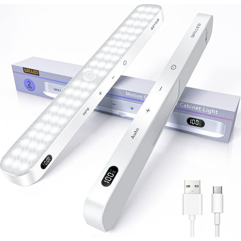 (2 pièces) Veilleuse LED sans fil rechargeable avec bande lumineuse tactile et indicateur de niveau de batterie (1/5)