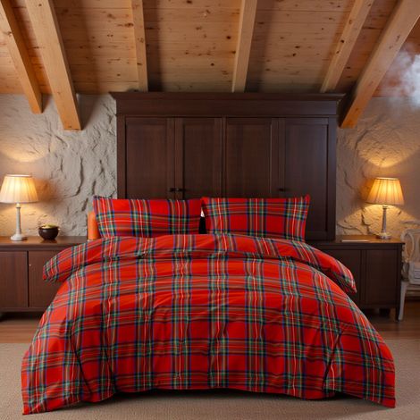 Tex Family – Housse de couette écossaise rouge 155x200 cm – 100 % coton naturel – Tartan classique Made in Italy – Lavable en machine 40°C
