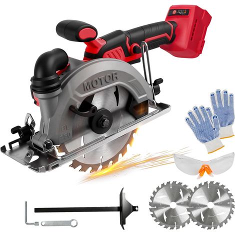 Scie circulaire sans fil de 15,2 cm compatible avec batterie 18 V (sans batterie), scie circulaire sans balais 6200 tr/min avec 2 lames de scie à 24 dents, profondeur de coupe maximale de (1/5)
