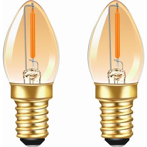 Lot de 2 - Ampoule LED - Culot E14 - Forme Bougie C7 - Lumière Blanche Chaude 2200K - Décoration Vintage Non Dimmable - Ambre - 2,3x5,9cm (1/5)
