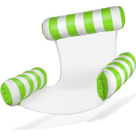 Chaise de piscine gonflable avec dossier et accoudoirs, rangée flottante gonflable à trois tubes, verte (1/5)
