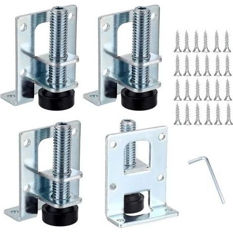 – Set mit 4 verstellbaren Nivellierfüßen aus Metall – L-förmige Montagehalterungen – Höhenverstellbar bis zu 2,5 cm – Für Möbel auf unebenen Böden (1/5)