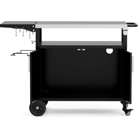 Grill Cart with Storage Outdoor Kitchen Island with Folding Stainless Steel Top-Black (1/5)