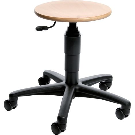 TOPSTAR Drehhocker TEC 60 Holz Rundsitz Sitzhöhe 390-520 mm, mit Rollen (1/2)