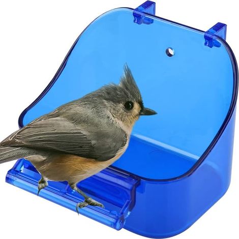 Bain pour oiseaux, boîte de douche pour perroquets, accessoires pour cages à oiseaux, accessoires pour petits oiseaux, perruches ondulées, mainate, calopsitte, inséparable (bleu) (1/5)