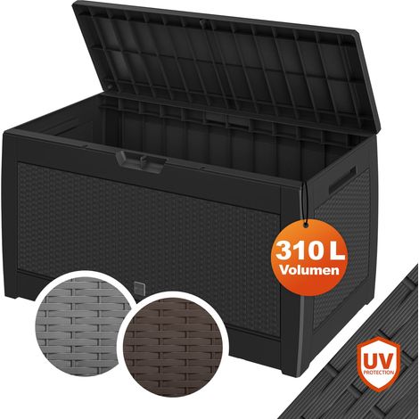 CASARIA® 310 Litre Garden Storage Chest with Rollers  Hinged Lockable Lid  Outdoor Cushion Box with Side Handles  Weather Resistant  119x48x60cm  Rattan - anthracite