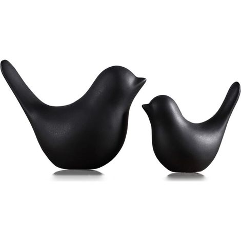 Ensemble de figurines d’oiseaux décoratifs en céramique, design abstrait noir, grand et petit modèle (1/5)