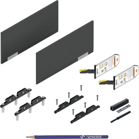 Blum Aventos HKi mit Blumotion und Tip On teilintegriert, Kraftspeicher 24K2700T SET - Klappenbeschlag mit Montagezubehör und Abdeckkappen in Tiefgrau + vasalat Bleistift, 7-teilig (1/5)