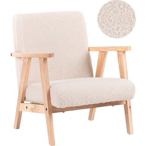 Fauteuil pour Enfants en Bouclé Rembourré avec Pieds en Bois Beige Clair Linde (1/5)