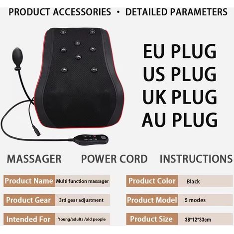 Filiyano – Masseur électrique Shiatsu pour la tête, la nuque et le corps, avec coussin lombaire chauffant et vibrant, et prise de type US (incluant un (1/5)