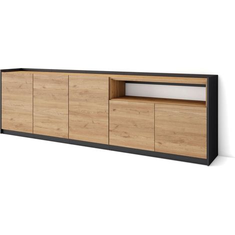 Skraut Home - Sideboard, Highboard, Kommode, 260x37x80cm, 5 Türen, Wohnzimmer, Küche, Eiche Schwarz (1/5)