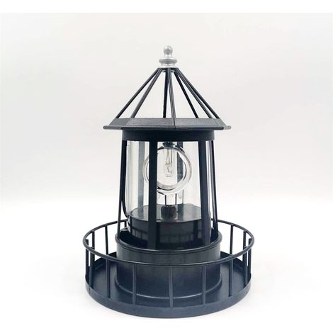 Phare Rotatif Solaire Lumière Extérieur Jardin Décoration Lanterne (Noir) (1/5)