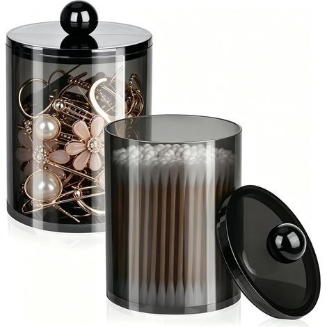 2er Set Wattestäbchen Behälter mit Deckel, Acryl Kosmetik Organizer 2er Set transparente Aufbewahrungsboxen für Wattestäbchen, Wattepads & Wattebällchen – platzsparend, hygienisch & stilvoll (1/5)