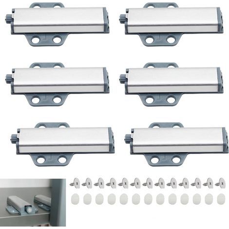 Lot de 6 crochets d'armoire avec vis, butées de porte d'armoire, butées de porte d'armoire, amortisseurs tactiles push to open en acier inoxydable pour fermeture placard, porte de garde robe, tiroirs