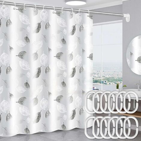 Rideau de douche imperméable 180 x 200 cm – Motif géométrique végétal – 12 crochets inclus – Installation facile avec œillets métalliques (1/5)