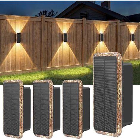 Solar Outdoor Wall Light, 5 Temperatures 3000K-6000K, IP65 Waterproof, with Twilight Sensor for Garden, Fence, Terrace, Pack of 4 (1/5)