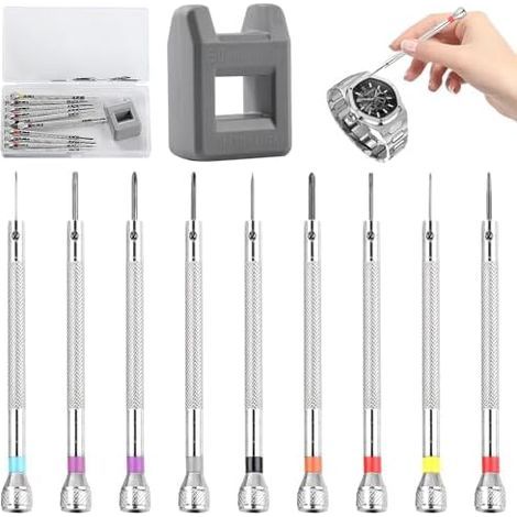 10 Ensemble de Tournevis Précision pour Horlogerie Stk, Kit d'Outils Lunettes, à Fente/Croix, Outils d'Horlogerie la Réparation Montres et Lunettes - (1/5)