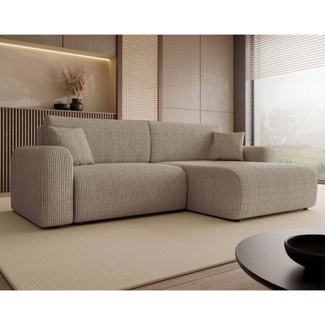 Bestmobilier – Canapé d'angle convertible 4 places réversible – Coffre de rangement – Velours côtelé taupe – Style contemporain (1/5)