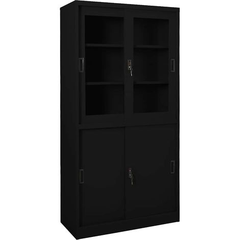 Armoire de bureau en acier et verre trempé avec portes coulissantes 90 x 40 x 180 cm - PANGIVO (1/5)