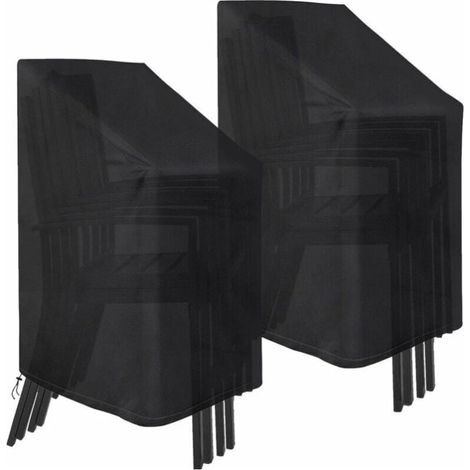2er-Pack wasserdichte, winddichte, strapazierfähige 210D-Oxford-Stoffbezüge für Gartenstühle, stapelbar, 75 x 75 x 120 cm (schwarz) (1/4)